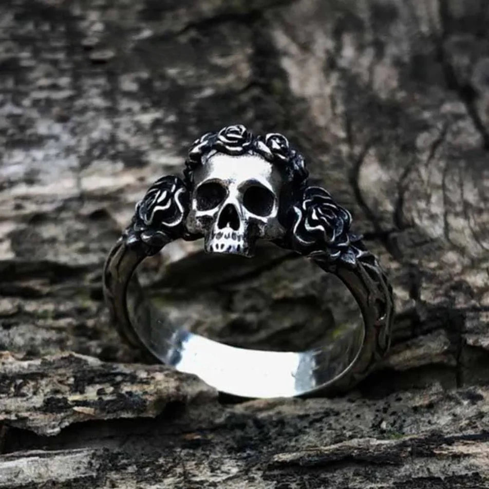 Thorned Skull Rose Ring