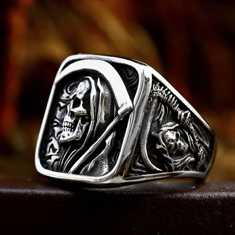 Eerie Grim Reaper Skull Ring