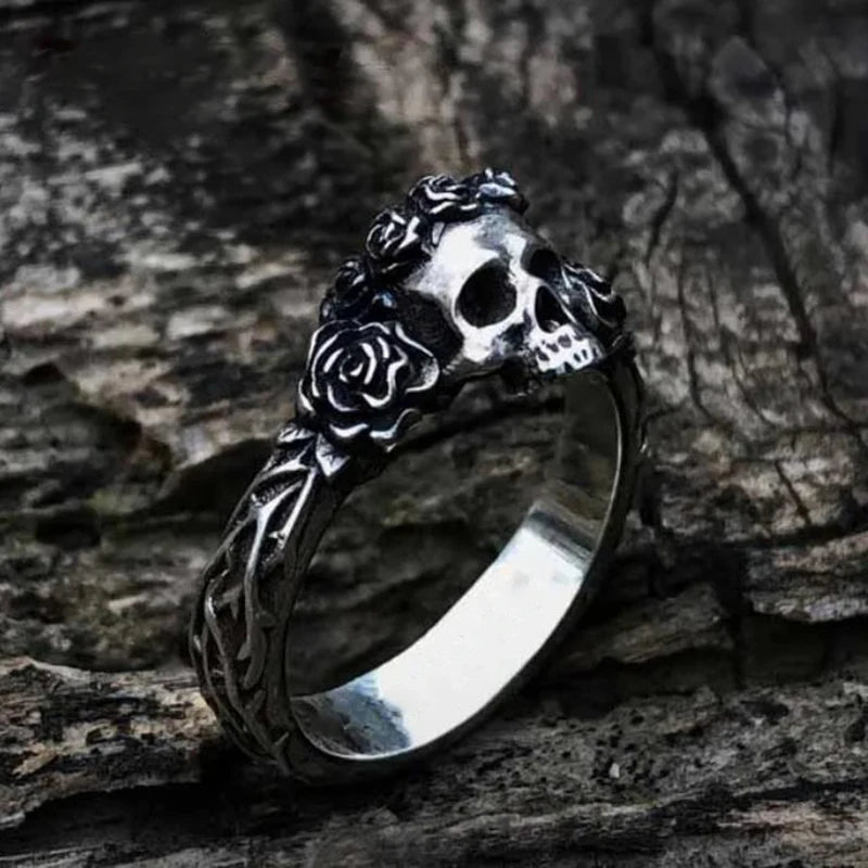 Thorned Skull Rose Ring