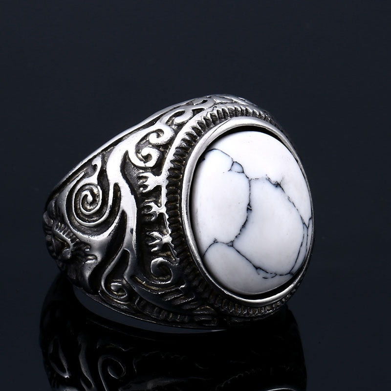 Black Retro Stone Stainless Steel Ring