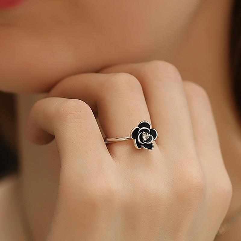 Black Dahlia Flower Ring