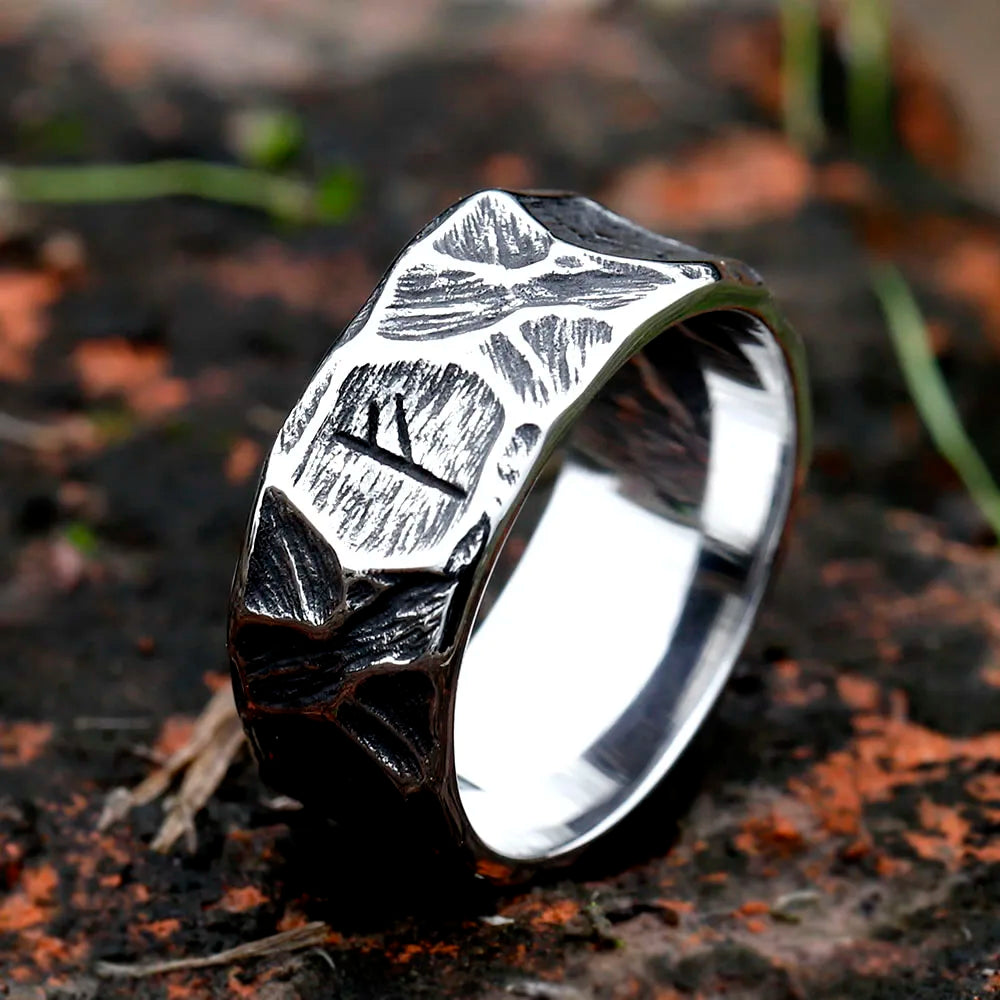 Gothic Viking Rune Textured Ring