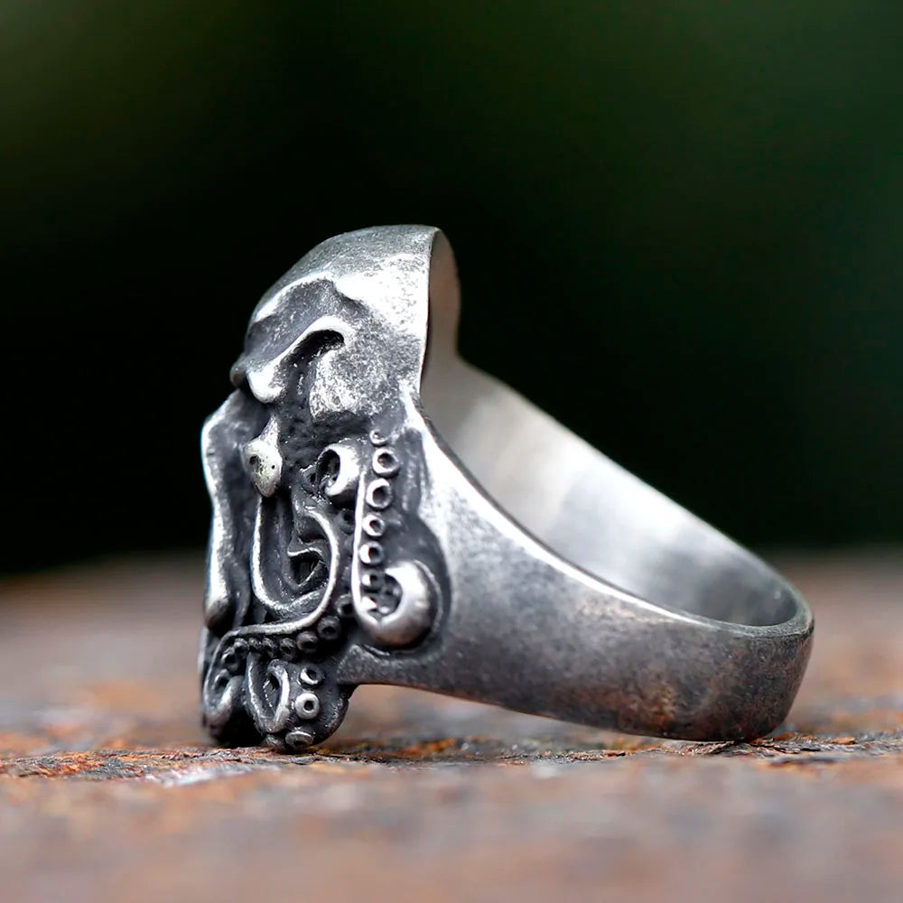 Gothic Skull Octopus Ring