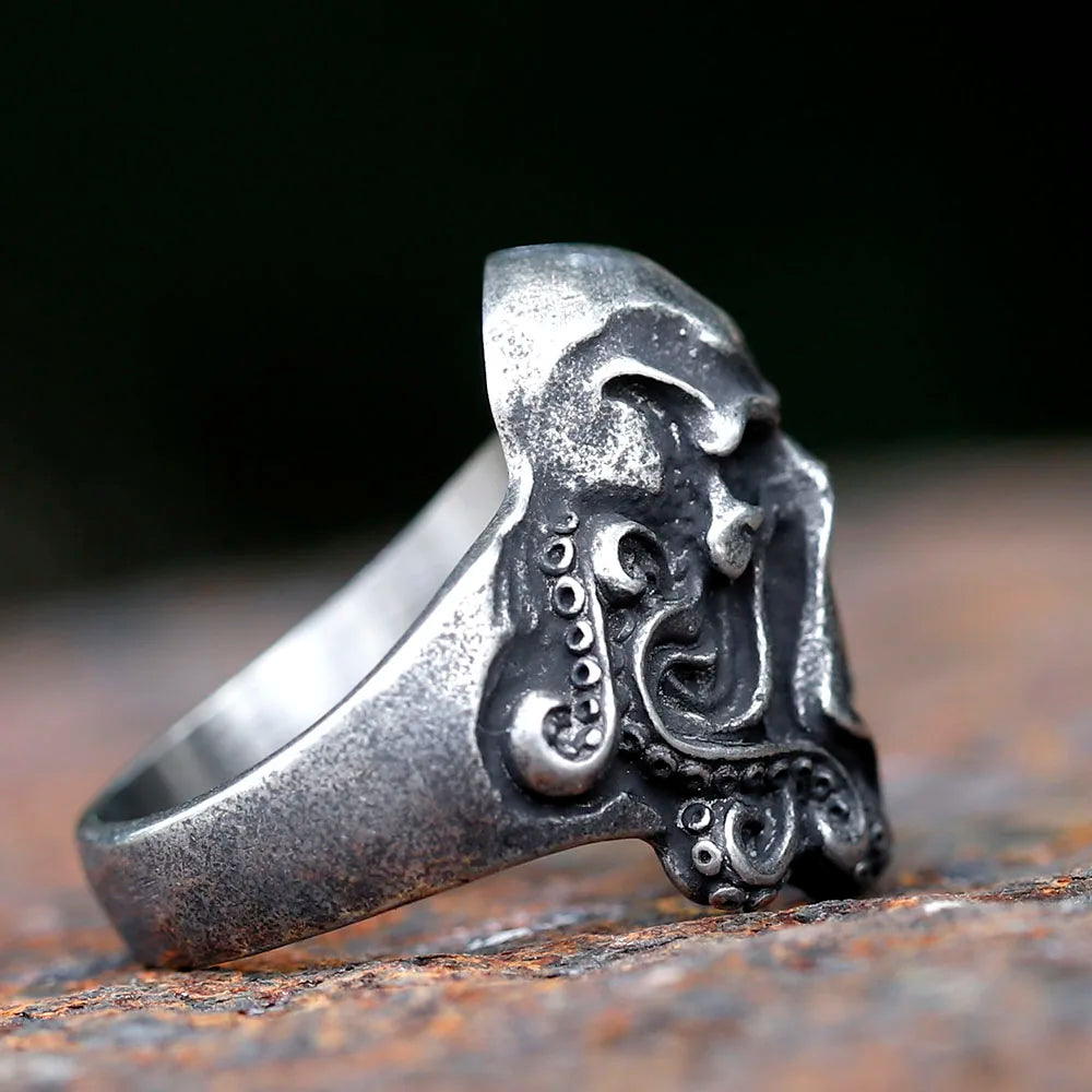 Gothic Skull Octopus Ring