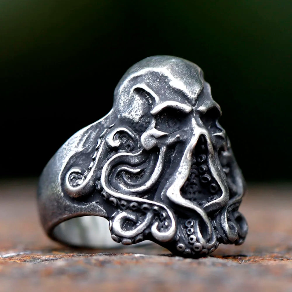 Gothic Skull Octopus Ring
