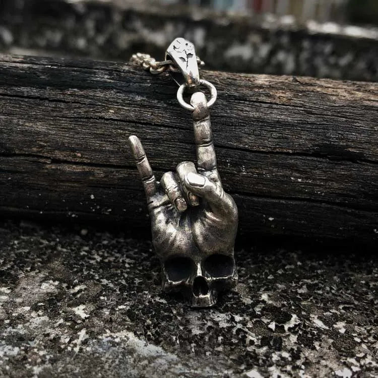 Rebel Skull Gesture Pendant Necklace