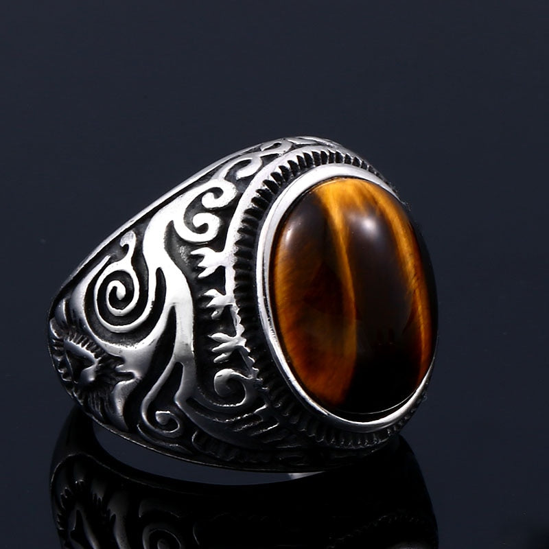 Black Retro Stone Stainless Steel Ring