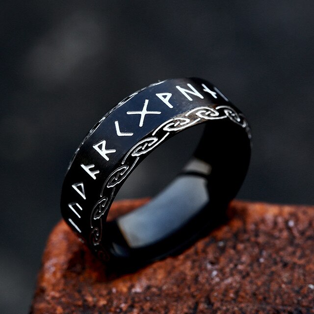Retro Futhark Runes Stainless Steel Ring