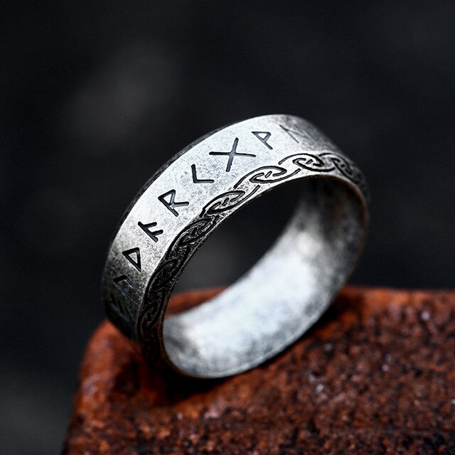 Retro Futhark Runes Stainless Steel Ring